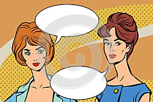 Two girlfriends retro women vector pop art