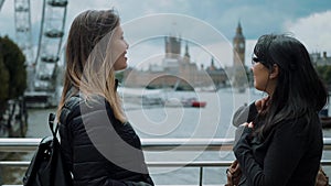 Two girlfriends on a sightseeing trip to London