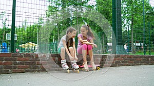 Two girls active passtime in park