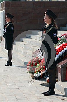 Two girls cadets with weapons