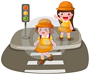 Two girls crossing the street