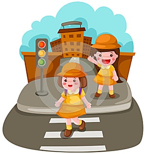 Two girls crossing the street