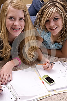 Two girls doing homework