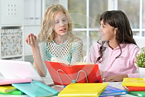 Two girls doing homework