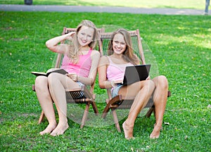 Two girls have a rest