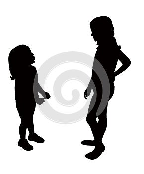 Two girls having chat, silhouette vector