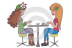 Two girls having coffee