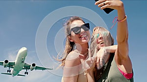 Two girls making selfie