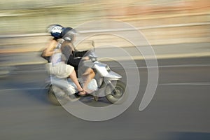 Two girls on moped, Nice, France