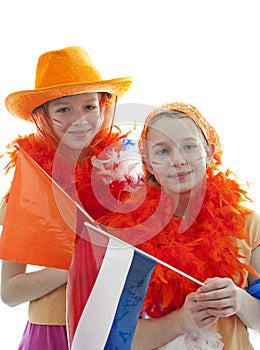 Two girls in orange outfit