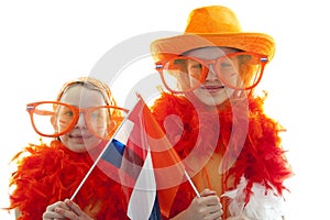 Two girls in orange outfit