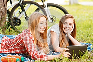 Two girls on a picnic with bikes