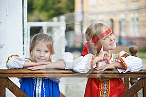 Two girls in Russian national costumes