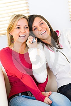 Two girls with telephone