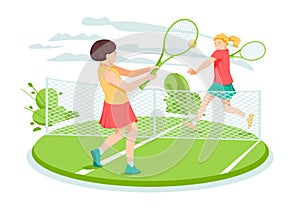 Two girls tennis players at the tennis court.