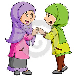 The two girls wearing hijab and meeting with the best friend