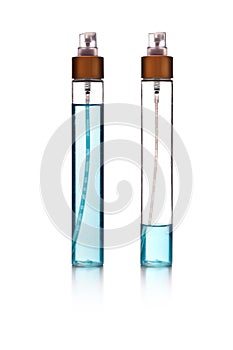 Two glass blue perfume bottles