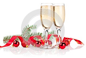 Two Glass of Champagne, Red ribbon, Balls