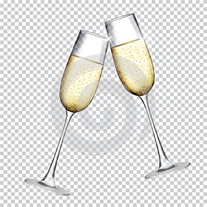 Two Glass of Champagne on Transparent Background. Vector Illustration