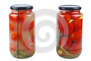 Two glass jare with tomatoes. Mold in a jar of pickled tomatoes