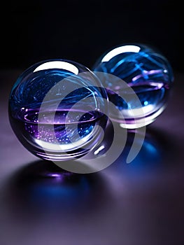 Two glass magic balls in dark background