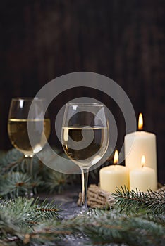 Two glass wine and candles