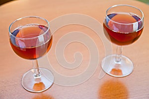 Two glass wine on a table