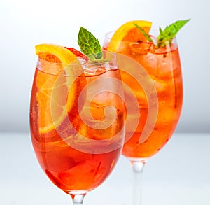 Two glasses of aperol spritz cocktail