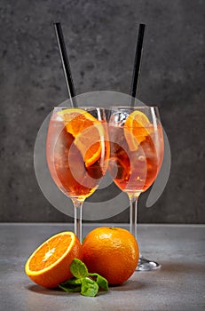 Two glasses of aperol spritz cocktail
