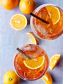 Two glasses of Aperol spritz cocktail