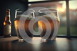 Two glasses of beer. AI generative