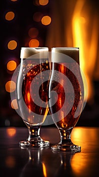 Two glasses of beer with blurred background