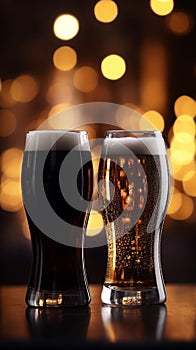 Two glasses of beer with blurred background