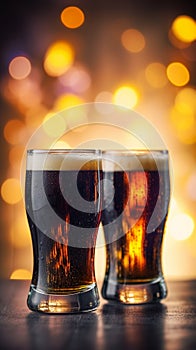 Two glasses of beer with blurred background