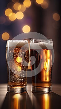 Two glasses of beer with blurred background