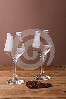 Two glasses of beer for lovers. Octoberfest. Valentines day. Happy couple concept. Bright red background.