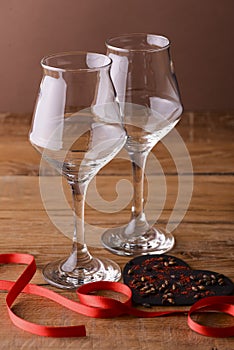 Two glasses of beer for lovers. Octoberfest. Valentines day. Happy couple concept. Bright red background