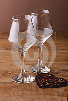 Two glasses of beer for lovers. Octoberfest. Valentines day. Happy couple concept. Bright red background