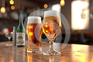 two glasses of beer are on the table. Generated by AI