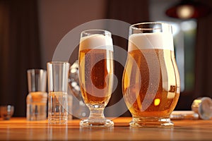 two glasses of beer are on the table. Generated by AI