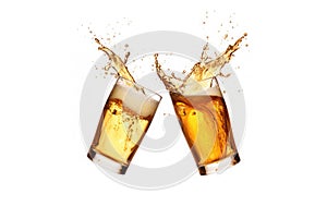 Two glasses of beer toasting creating splash