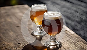 Two Glasses of Beer on a Wooden Table