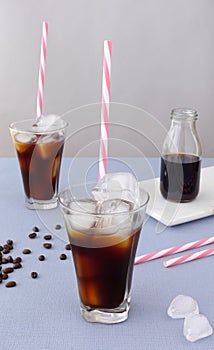Two Glasses and a Bottle with Cold Brew Coffee