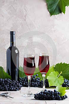 Two glasses and bottle of red wine mockup for logotype