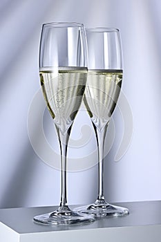 Two glasses with champagne close up