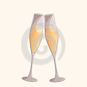 Two glasses of champagne.A design element for New Year,Christmas.weddings.