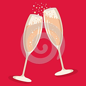 Two glasses of champagne. drink a toast to the party, New Year\'s Eve dinner, vector background.