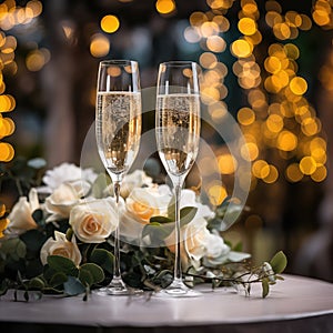 Two Glasses of Champagne With Flowers