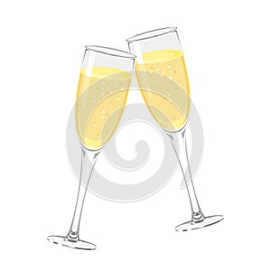 Two glasses of champagne isolated on white background. Cheers!