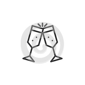 Two glasses with champagne outline icon